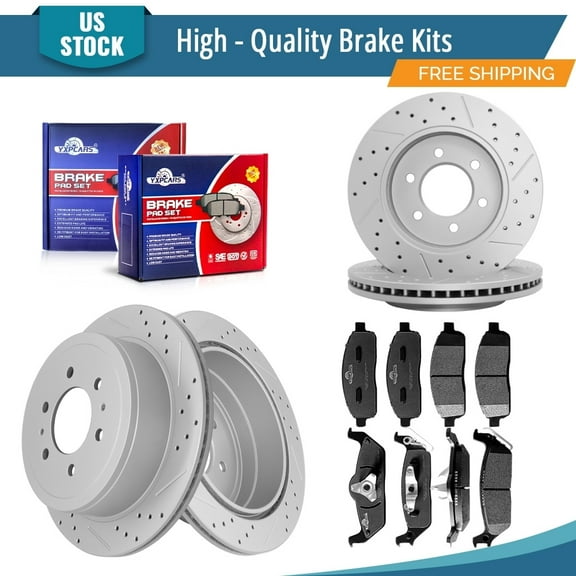 YXPCARS 12PCS Brake Kits, Front and Rear Drilled & Slotted Brake Rotors Ceramic Brake Pads Kit for Ford F-150 Lincoln Mark LT (54109 54111 1083 1012)
