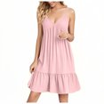 thumbnail image 2 of Sevevn Ladies' Summer V-neck Strap Solid Color Dress Savings Up to 30% Off Pink M, 2 of 9