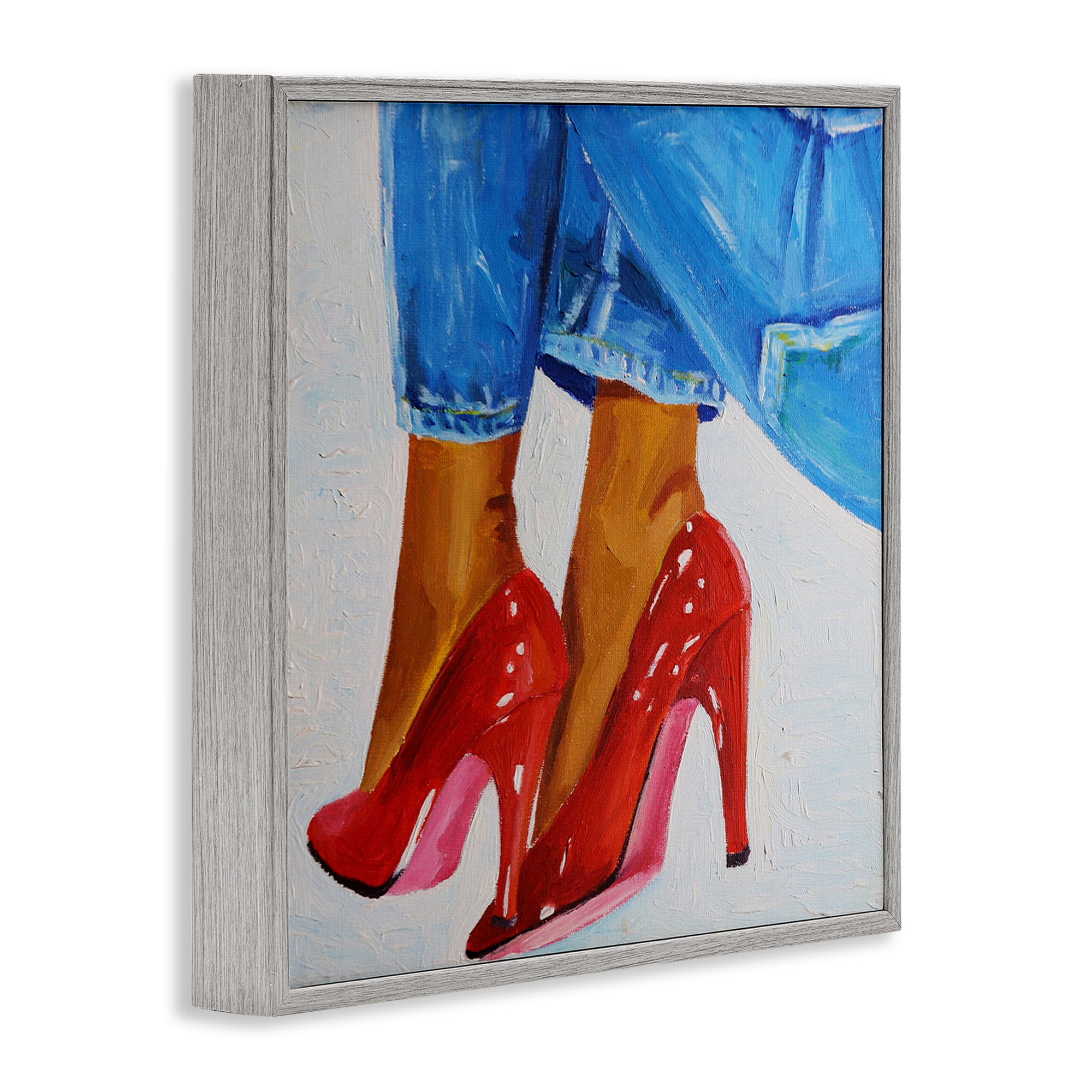 Stupell Industries Glossy Red Pumps & Jeans Gray Framed Giclee Art, design by Violeta Vollmer