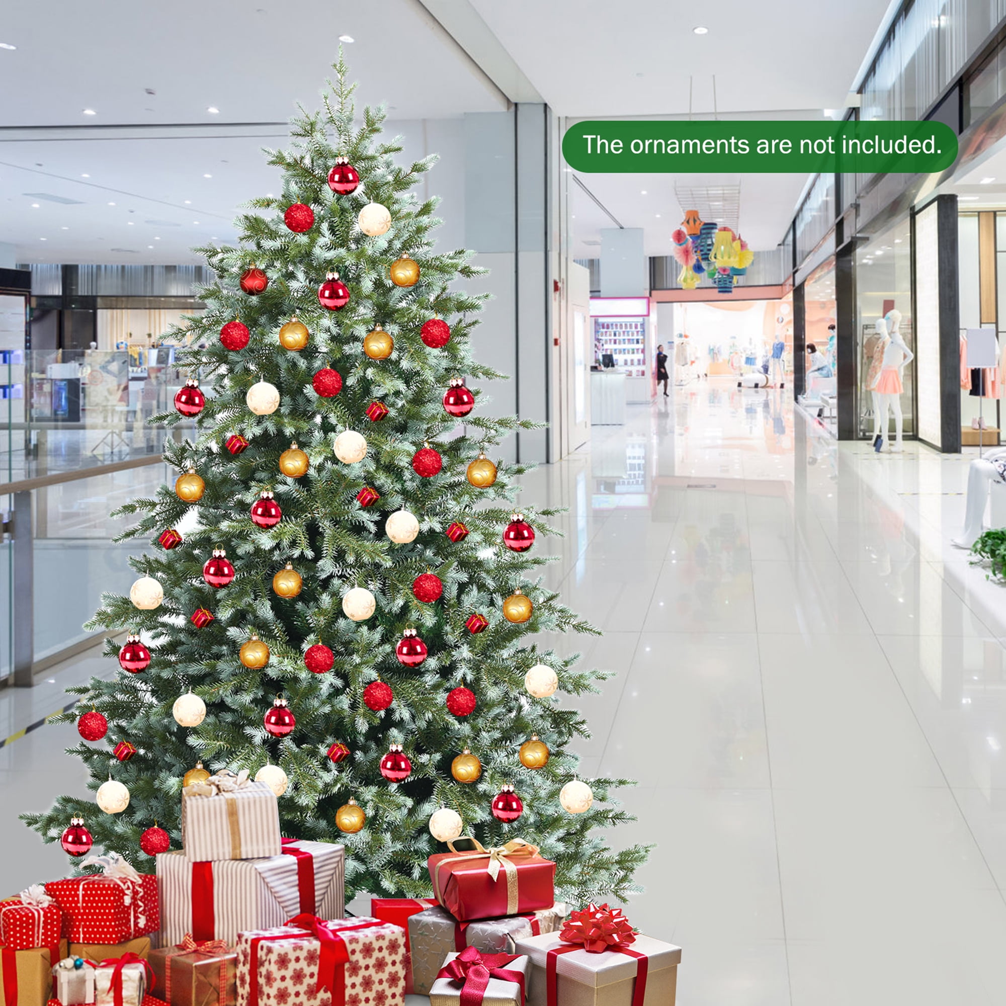 Gymax Green Hinged Full Hinged Artificial Christmas Tree, with Metal Stand 7'