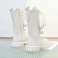 thumbnail image 3 of Girls Tall Combat Boots Flower Decor Lace up Zipper Retro Leather Mid Calf Riding Booties Platform Chunky Heel Knee High Boots White 12 Little Kids, 3 of 7
