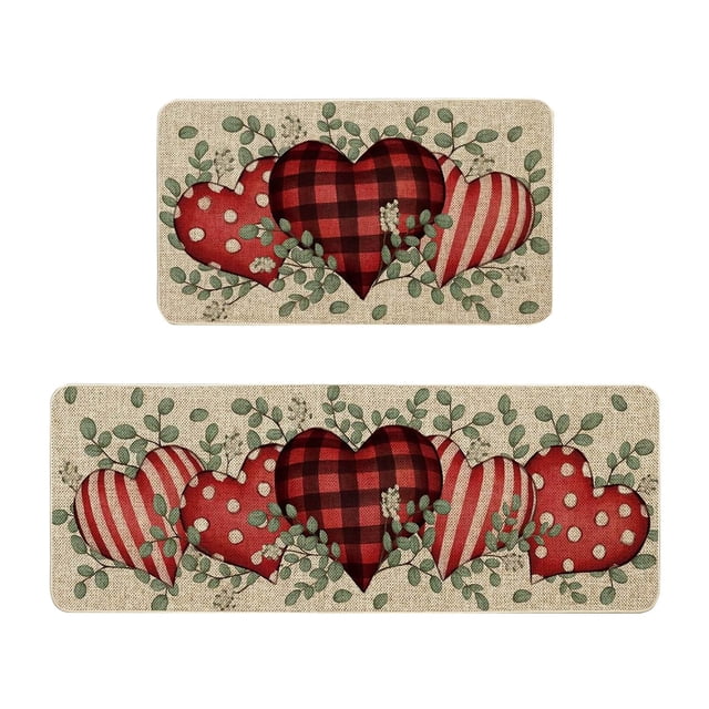 Hearth & Gear Valentines Day Kitchen Rugs And Mats Set Of 2 Valentines Kitchen Mats Farmhouse Mats For Floor Decorations Decorative Valentines Day Kitchen 16x24 Inch And 16x43 Inch Throws for Sofa