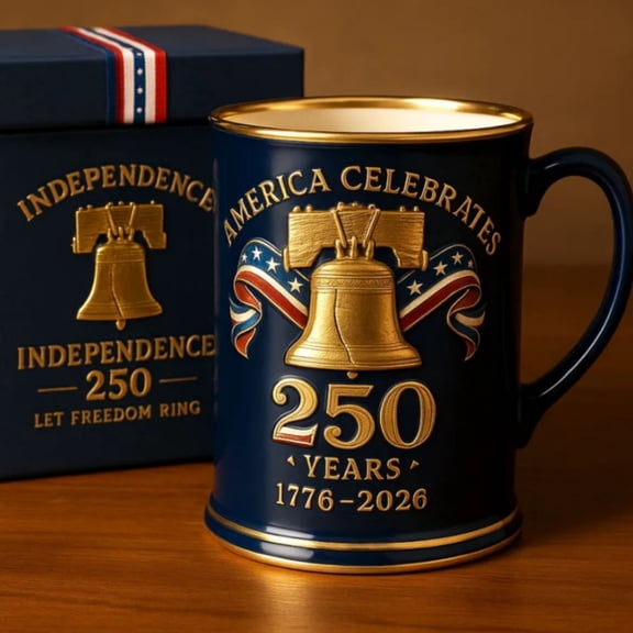 250th Anniversary, 250 Years of America Navy Blue Ceramic Diner Mug - Patriotic 1776-2026 American 250 Flag Anniversary Liberty Bell Design - Ceramic Coffee Mug Patriotic Keepsake