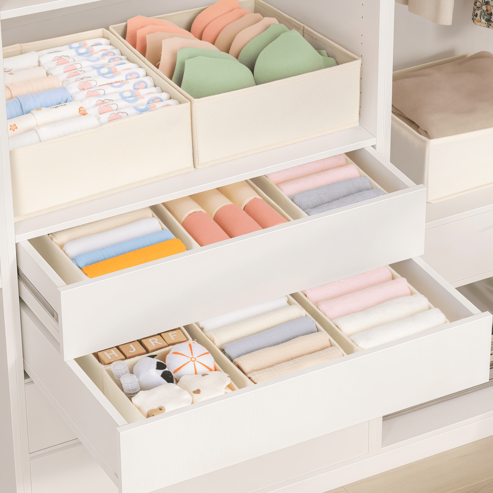 Criusia 9 Pack Drawer Organizers for Clothes, Foldable Fabric Closet Organizers and Drawer Dividers for Clothing, Baby Clothes, Socks, Underwear & Accessories, Beige