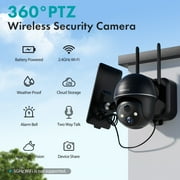 ZUMIMALL 2K Solar Security Camera Outdoor, 360° PTZ Wireless, 2.4GHz WiFi with Mount, Black
