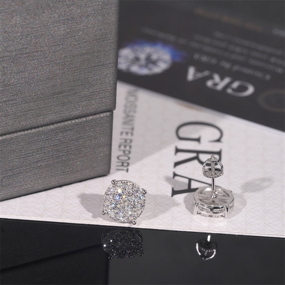 S925 sterling silver round full-set moissanite earrings classic earrings for men and women