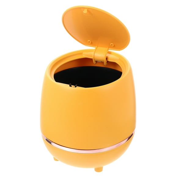 OUNONA  Mini Trash Can Waste Bin Outdoor Garbage with Lid Office Yellow