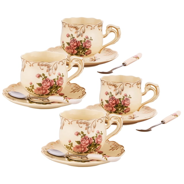 Set de tazas y platillos de té CHILDIKE, porcelana europea, 240 ml