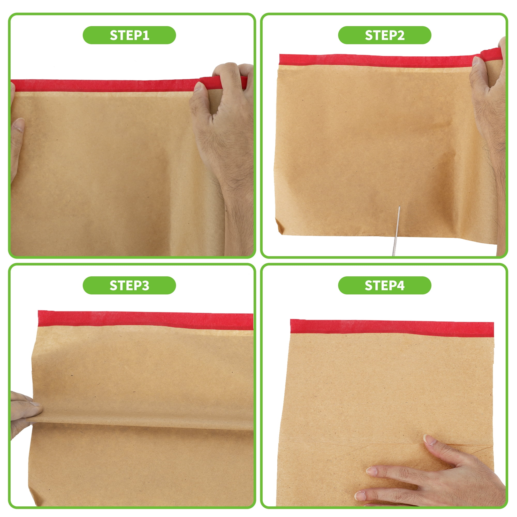 Unique Bargains Pre-Taped Masking Paper for Paint with Kraft Paper 590.55"x3.94" Red