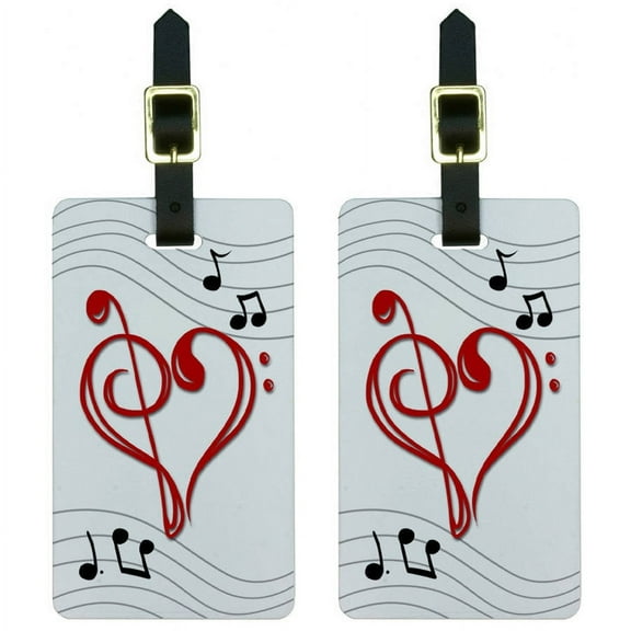 Music Heart Love Treble Bass Clef Notes Staff Luggage Tags ID, Set of 2