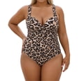 thumbnail image 2 of One Piece Swimsuit Women Full Leopard Print U Neckline Monokini Summer Pool Party Beachwear Womens Plus Size Swimsuit Brown L, 2 of 8
