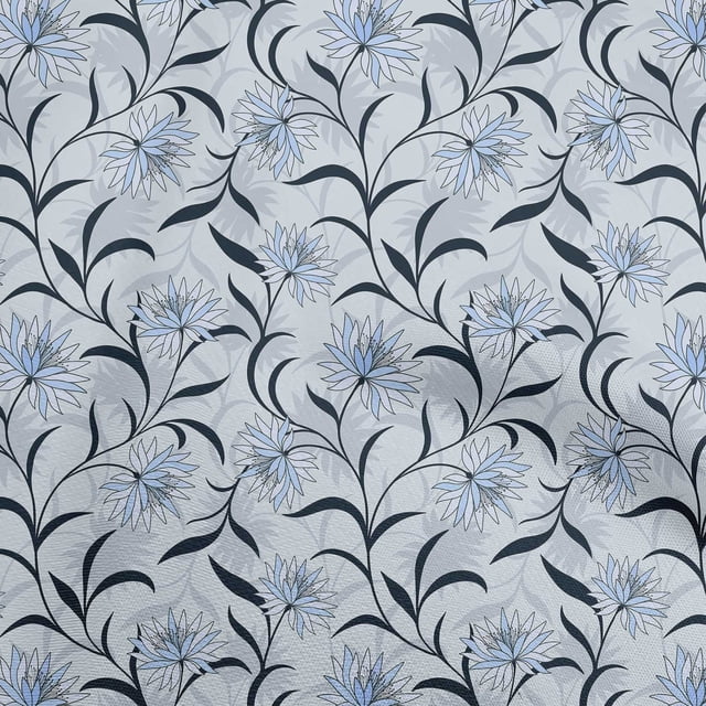 oneOone Polyester Spandex Medium Blue Fabric Floral Retro Fabric For Sewing Printed Craft Fabric By The Yard 56 Inch Wide