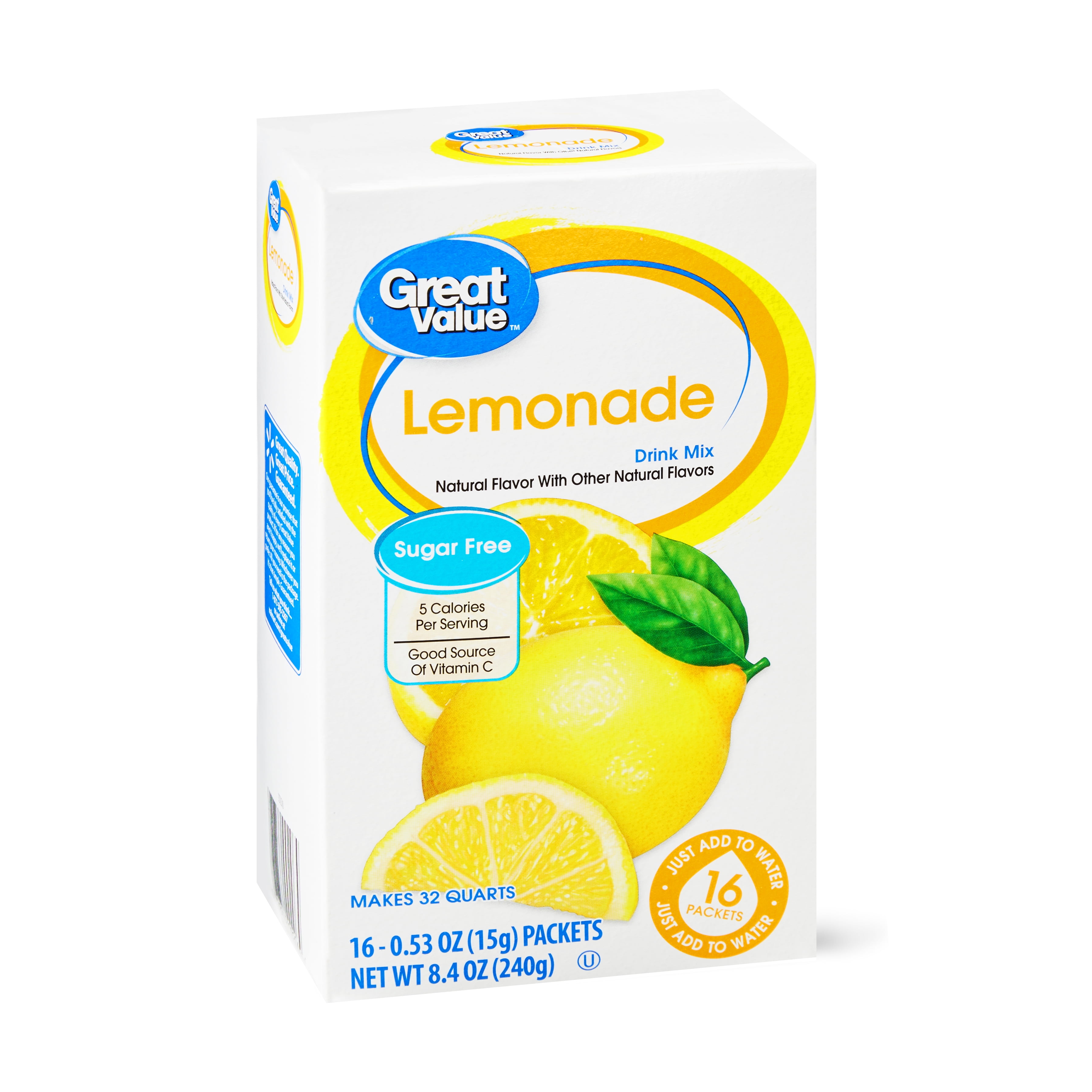 Great Value SugarFree Lemonade Drink Mix, 0.53 Oz., 16 Count