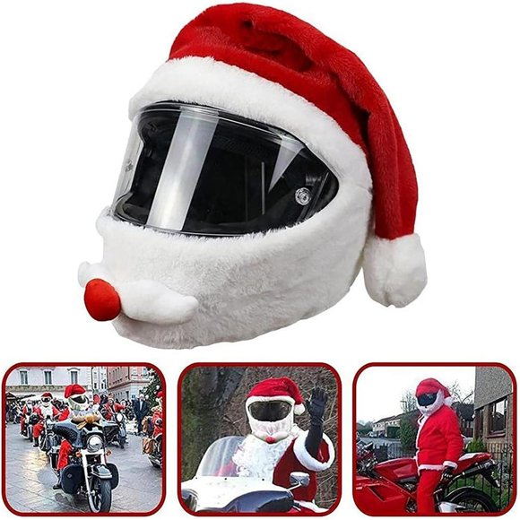 Santa Claus Helmet Cover Motorcycle Helmet Protection Cover Christmas Hat Funny Fluffy Full Face Helmet Cover Accessories Fun Rides and Gifts for Motorcycle Lovers Adult Unisex