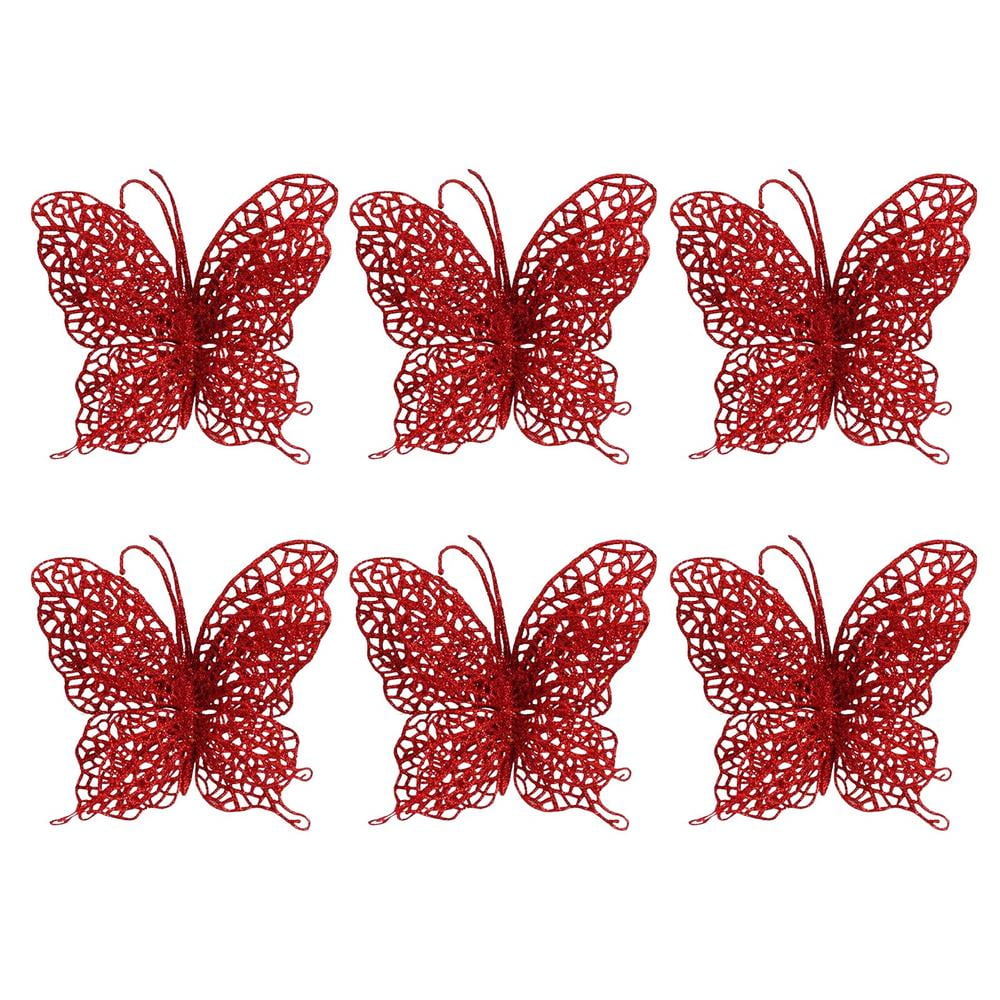 Home Wall Decor Christmas Butterflies Xmas Tree Ornaments Glitter 3D Butterfly 