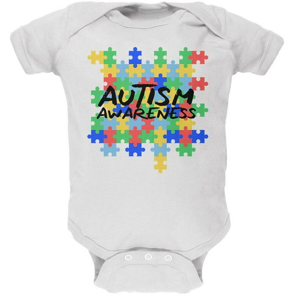 Autism Awareness Puzzle Pieces Soft Baby One Piece White 12-18 M