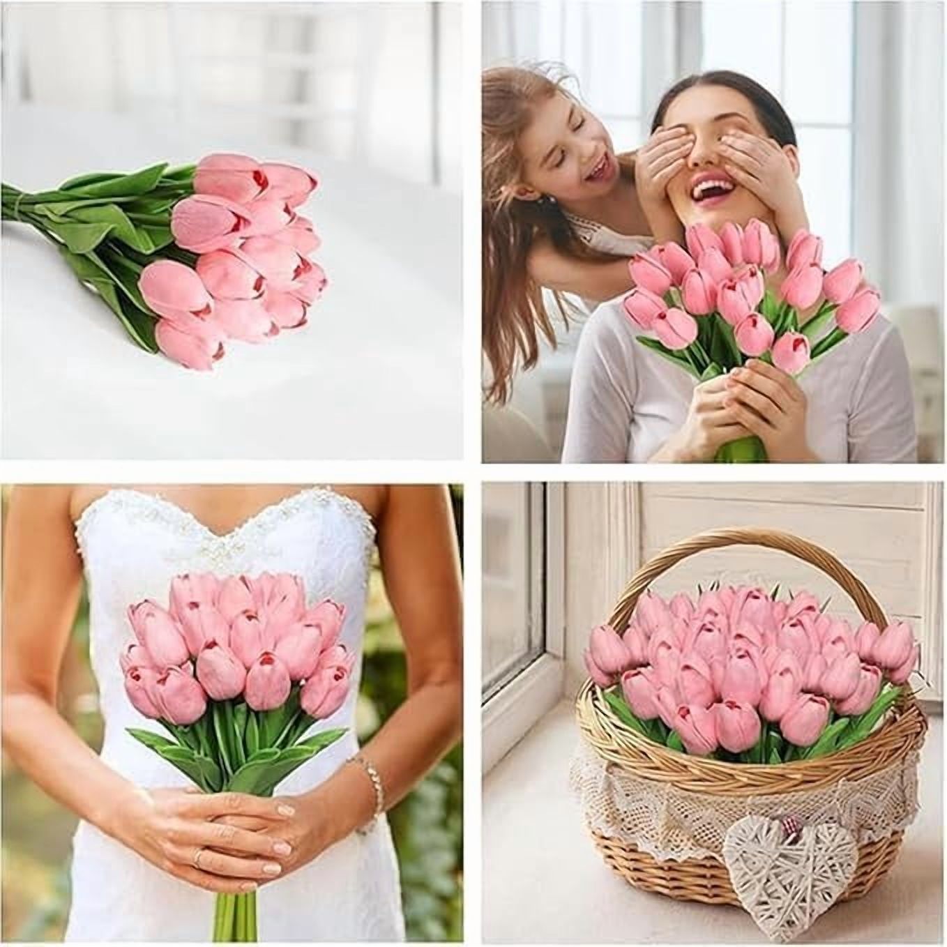 Huiyi Artificial Tulips Flowers Fake Flowers, 10 Faux Flower Tulips BouquetsTulip Bouquet Latex Tulips Real Touch for Party Home Wedding Decoration and DIY Decor(Black)