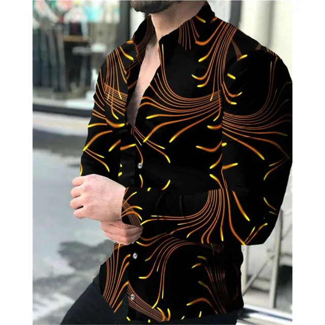 2024 El cárdigan de lujo de moda de baile para hombres aumenta el trasero de los hombres sociales, camisa casual con patrón de costura con estampado, camisa de manga larga