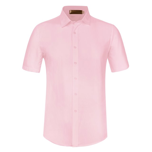 Lars Amadeus Camisa De Vestir Para Hombre, Ajuste Regular, Manga Corta, Con Botones, Para Baile De Graduación, Camisa Sólida Rosa S Unique Bargains Camisa