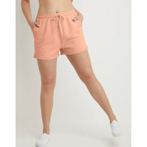 Hanes Women's Garment Dyed Fleece Shorts with Pockets, 3" Cantaloupe Orange L