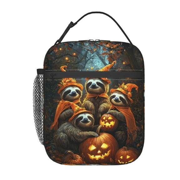 Halloween Sloth Lunch Box Reusable Portable Lunch Bag Tote Bag for Work Picnic Hiking