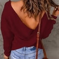 thumbnail image 4 of Timegard Womens Sweaters Wrap Knit Deep V Neck Long Sleeve Pullover Top Fall Fashion Solid Color Blouse, 4 of 7