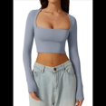 thumbnail image 3 of Top Corto Básico Informal Ajustado con Doble Forro, Cuello Cuadrado y Larga para Mujer Azul L, 3 of 8