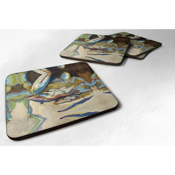 Carolines Treasures JMK1257FC Three Big Claw Crab Foam Coaster Set of 4 3 1/2 x 3 1/2 multicolor