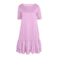 thumbnail image 4 of Women's Casual Short Sleeve T‑Shirt Dress Solid Color Straight Cut Double Flounce Hem Loose Fit Dress Pink M(M), 4 of 6