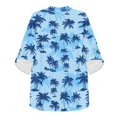 thumbnail image 4 of FKELYI Blue Tropical Palm Tree Print Faux Linen Blouse for Women Summer Shirts with Rolled Cuff Sleeve Design Ladies Vacation Outfits Relaxed Fit Top Shirts, 2XL, 4 of 5