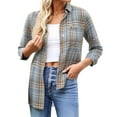 thumbnail image 4 of Womens Button Down Shirts Lightweight Plaid Long Sleeve Collared Jacket Tops Vintage Casual Business Loose Fit Blouses Light Blue XL, 4 of 9