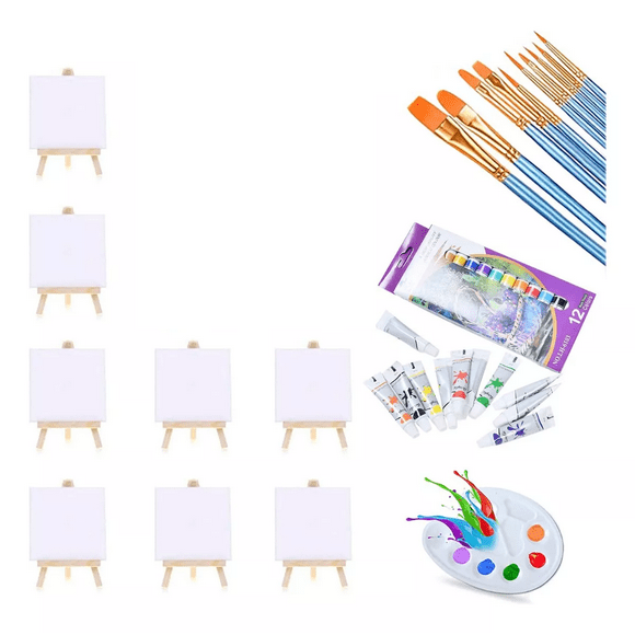 Mini Lienzo Para Pintar Con Pinturas Y Pinceles 31 Pz blanco