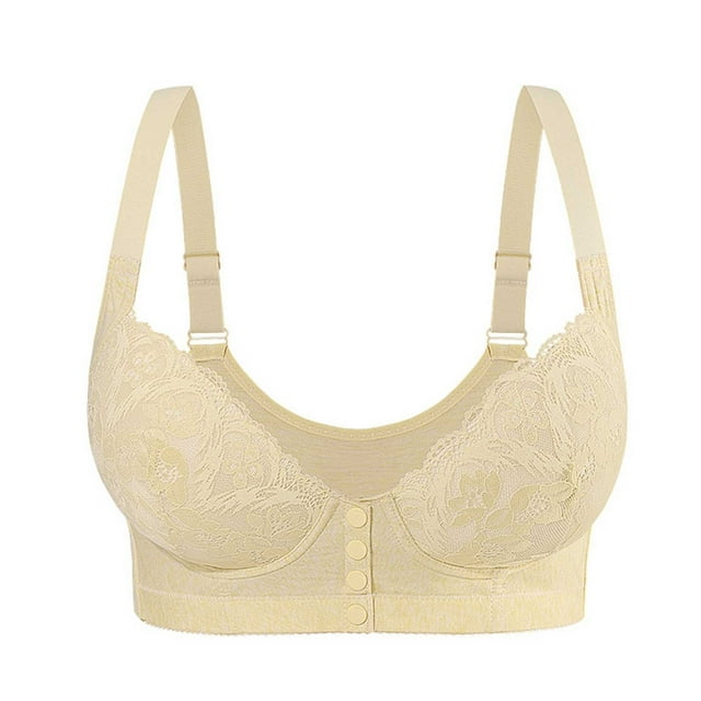 Bra for Women, Front-Button Design with No Underwire, Breathable Polyester Fabric, Comfortable Daily Wear, B Cup, Size 36, Beige