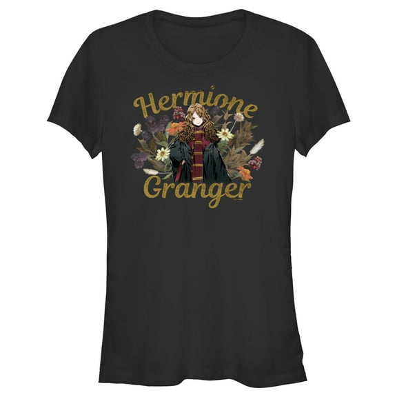 Junior's Harry Potter Floral Hermione Granger  Graphic Tee Black X Large