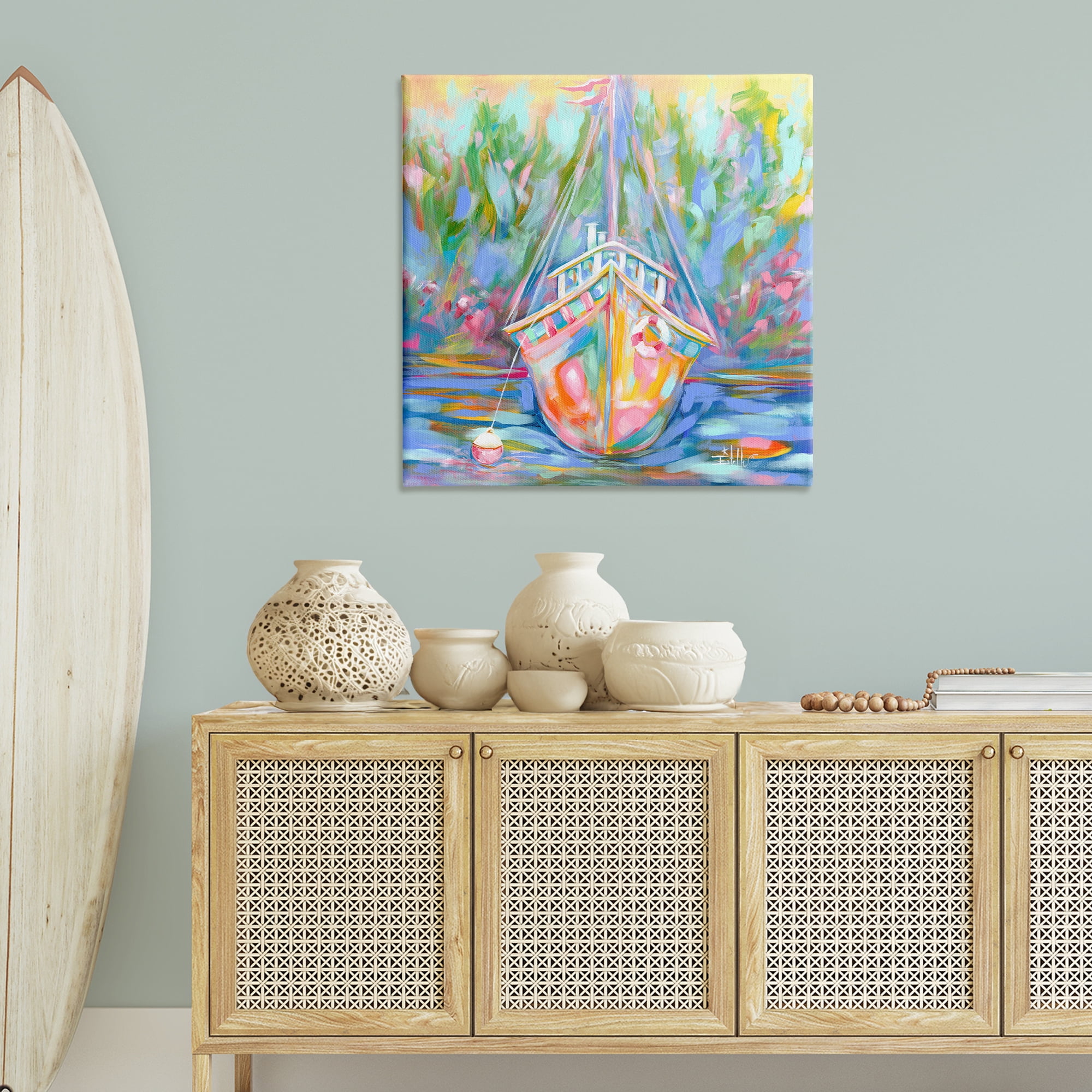 Stupell Industries Boat In Waiting Transportation Painting Gallery Wrapped Canvas Art Print Wall Art, 36 x 36