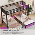 thumbnail image 6 of Mirightone Triple Bunk Bed with LED & USB Charging Station, Convertible to 3 Separate Beds, Twin XL over Twin Metal Bunk Bed with Safety Guardrail & Ladder for 3 Teens,No Box Spring Needed, 6 of 12