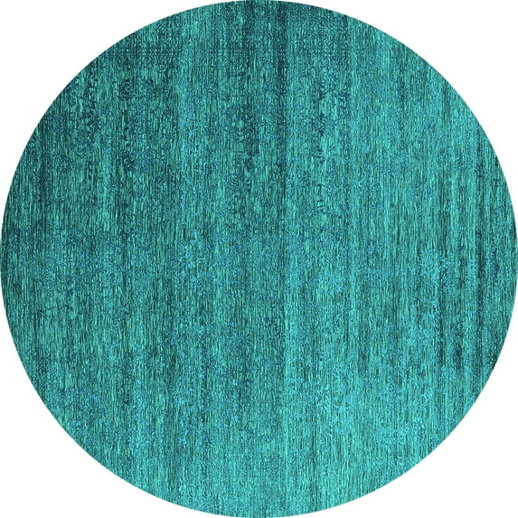 Ahgly Company Indoor Round Oriental Turquoise Blue Industrial Area Rugs, 4' Round