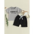 thumbnail image 2 of Bslissey Toddler Baby Boys Summer Outfits Short Sleeve Letter Print T-shirt Tops with Elastic Waist Shorts 2Pcs Infant Casual Short Pants Sets 6M 12M 18M 24M 3T, 2 of 9