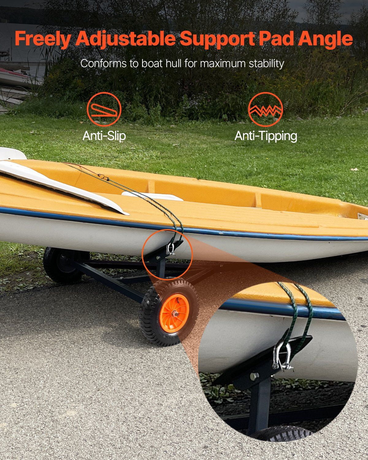 Boat Trailer Dolly 420lbs Capacity Adjustable Length Carbon Steel Mover with 15.7 Inch Pneumatic Tires and Nonslip Bracket for Kayak Motorboat Fishing Boat