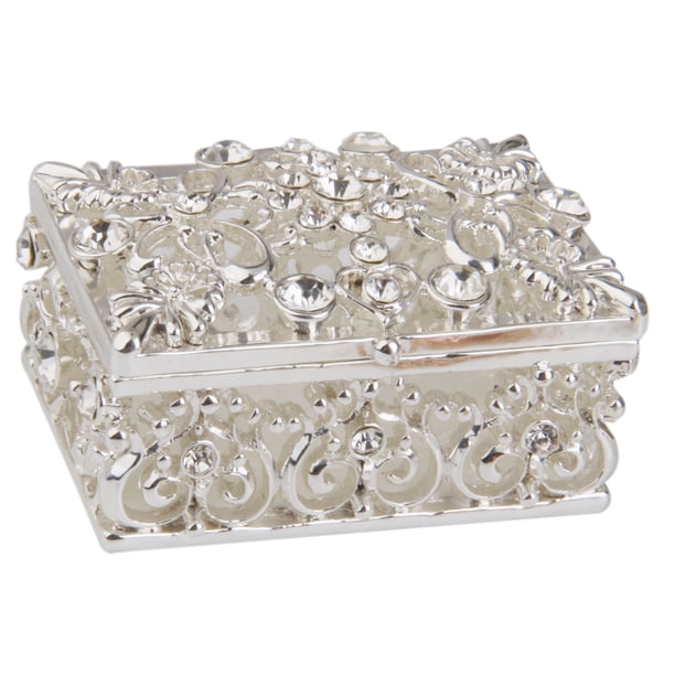 Caja plateada de plata del sostenedor del pecho de la caja de la baratija de la joyería del esmalte del diamante