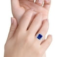 thumbnail image 5 of Halo Emerald Cut Engagement Ring Blue Sapphire CZ 925 Sterling Silver Size 8, 5 of 6