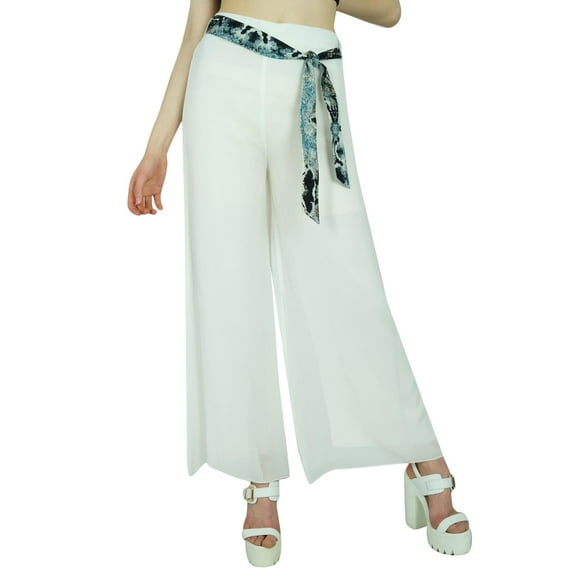 Bimba Women White Georgette Palazzo Pants Elastic Waist Casual Clothing