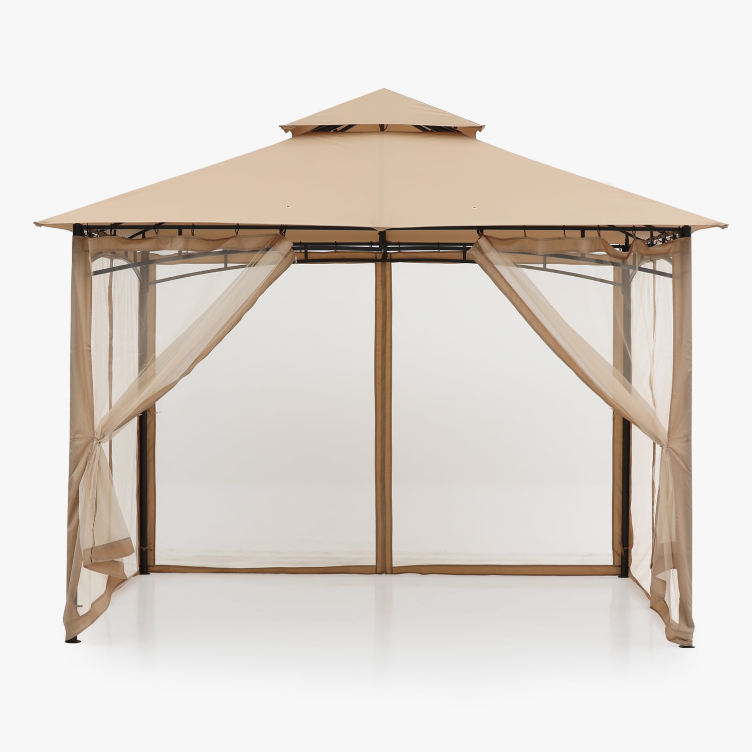ABCCANOPY 9'x9' Patio Gazebo With Mosquito Netting and Double Soft Roof Canopies for Shade and Rain,Khaki