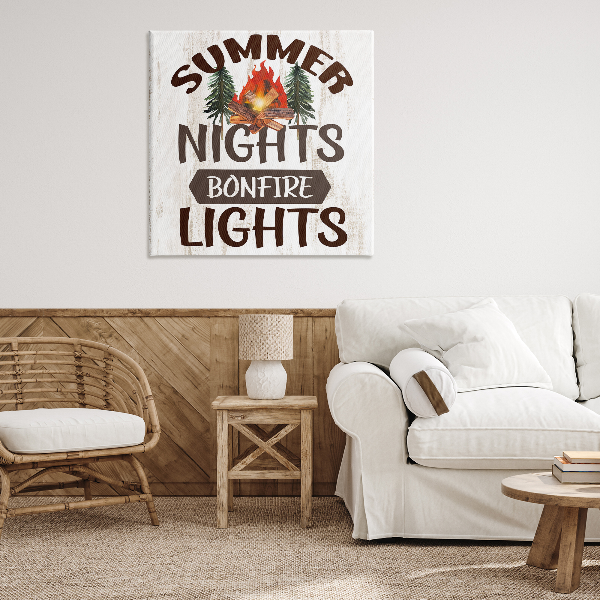 Stupell Industries Summer Nights Phrase Landscape Painting Gallery Wrapped Canvas Art Print Wall Art, 36 x 36