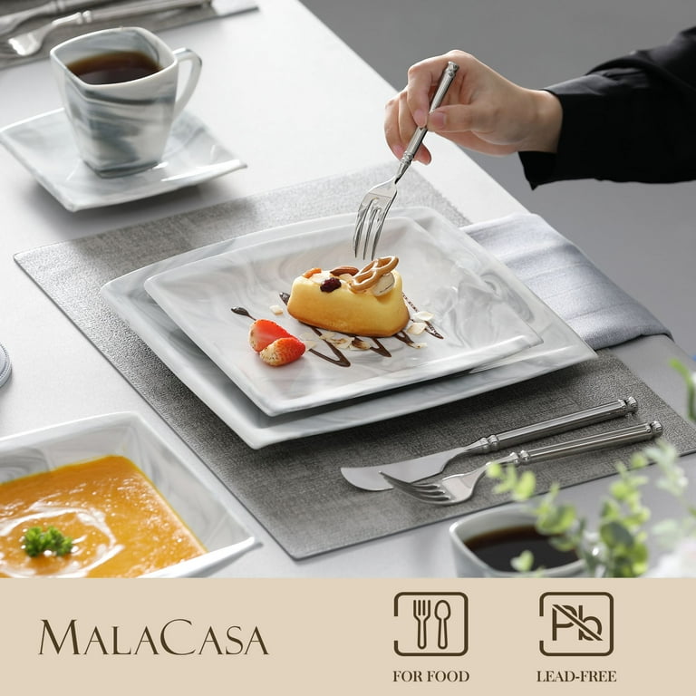 MALACASA Blance 30 Pieces Marble Grey Porcelain Dinnerware Set