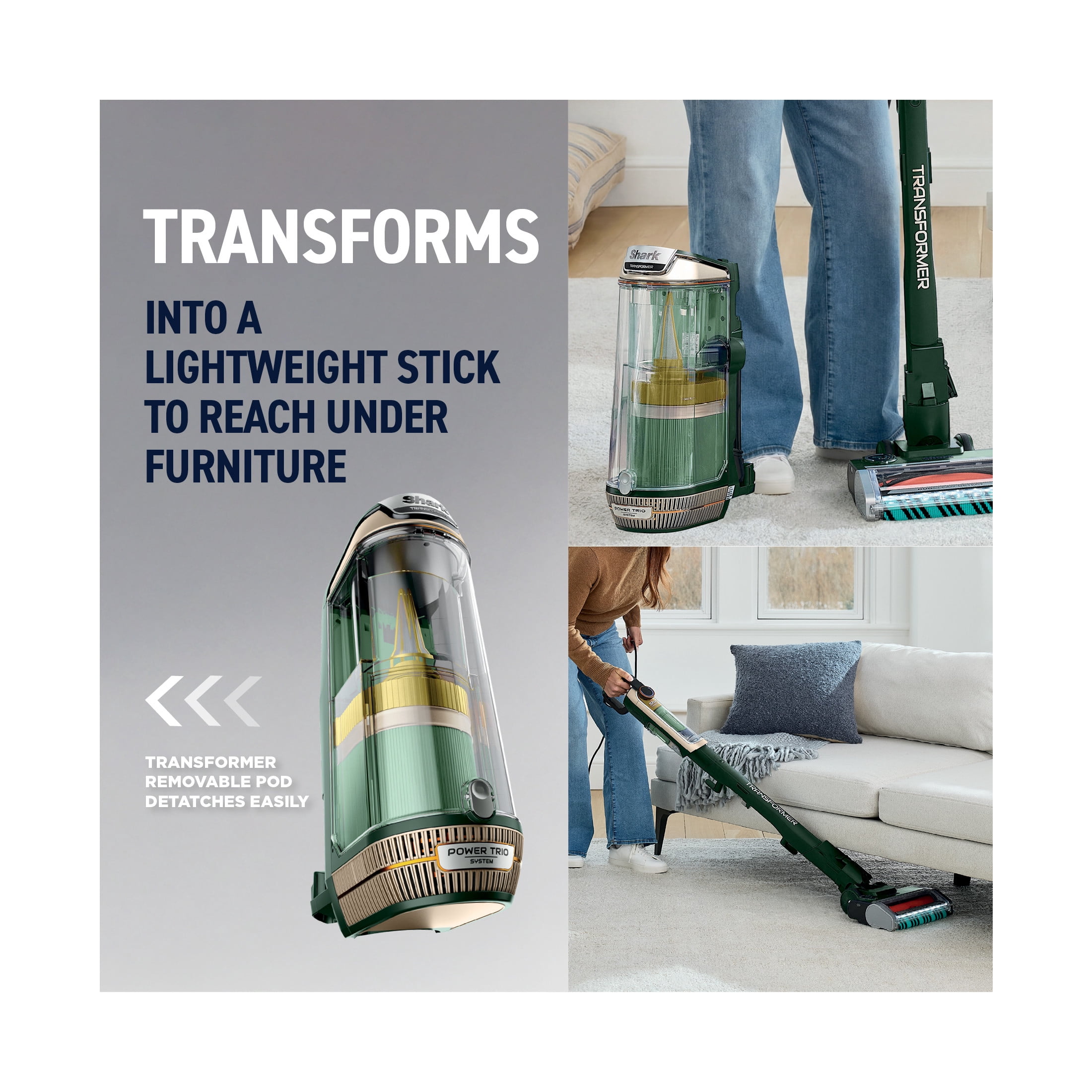 Shark PowerDetect Transformer PowerTrio System Upright Vacuum, Corded Stick Vacuum, Handheld Vacuum, with DuoClean Detect and Reveal, LX5000WM Dark Sage Green