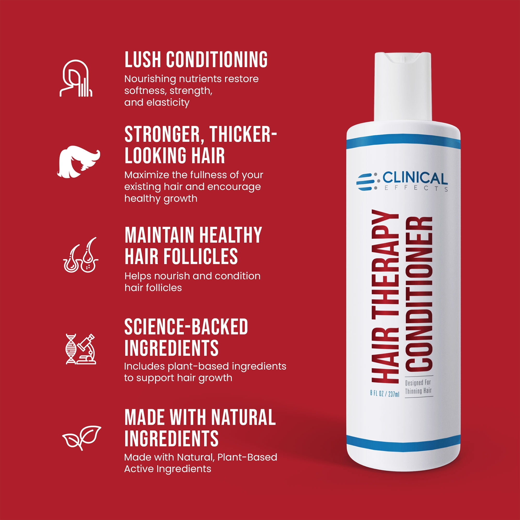 Clinical Effects Hair Therapy Conditioner - Deep Conditioner for Hair Loss and Damaged Hair - 8 Fl oz - Thickening Conditioner for Men and Women - With Saw Palmetto, Biotin, Panthenol - Made in USA 1