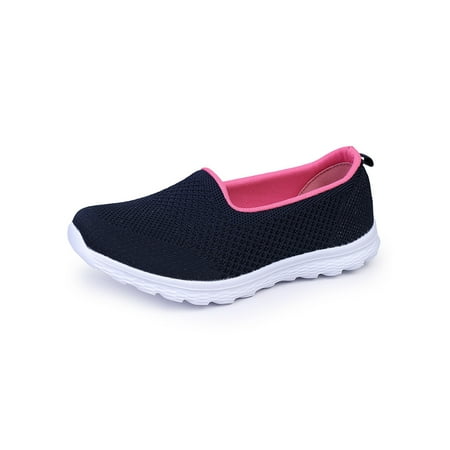 

Eloshman Women Sneakers Casual Flats Mesh Comfort Shoes Work Wide Width Slip On Walking Shoe Lightweight Dark Blue 6