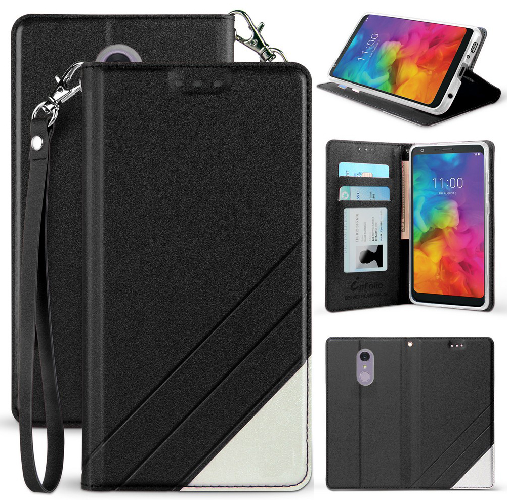 Case for LG Q7 Plus, [Black] Infolio Wallet Credit Card Slot Cover