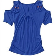 Susie Rose Juniors Plus Cold Shoulder Top with Ring Trim